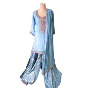 Pastel blue and pink gharara indian pakistani wedding wear fancy